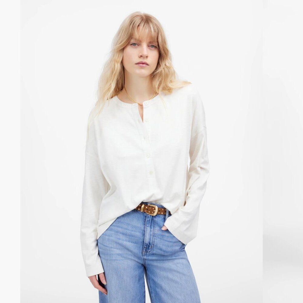 Madewell NU850 White Relaxed Henley Long-Sleeve Tee size small NWT
